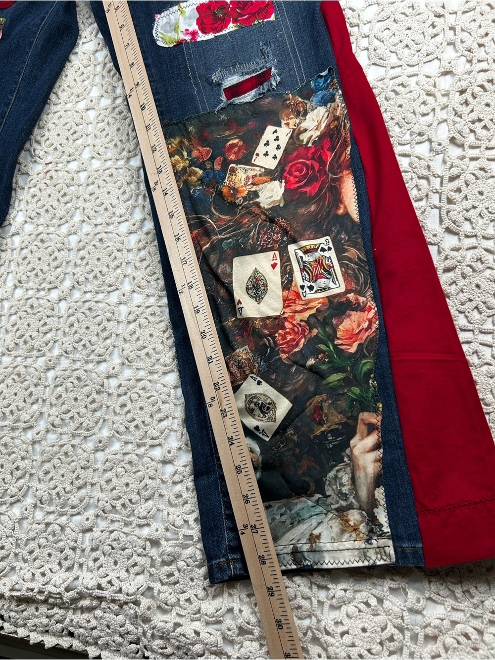 You Are Loved Bohemian Patchwork Jeans | Handmade Wearable Art | 14 - Picture 14 of 16